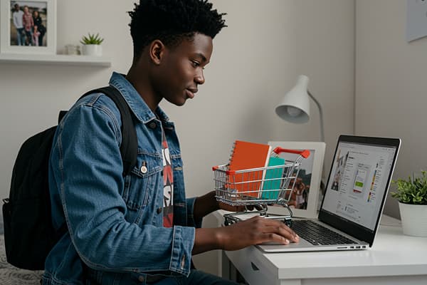 A student adding items to their online shopping cart
